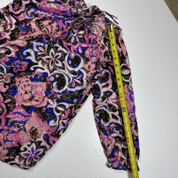 Talbots Petites Top Womens Petite Pink Floral Peasant Boho Long Sleeve Blouse - Picture 8 of 8
